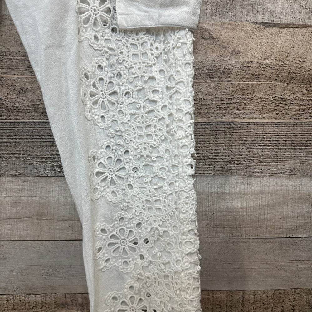 Sea New York White Linen Eyelet Lace Cargo Pants Size 2 Floral Boho cottagecore‎ - Picture 3 of 10